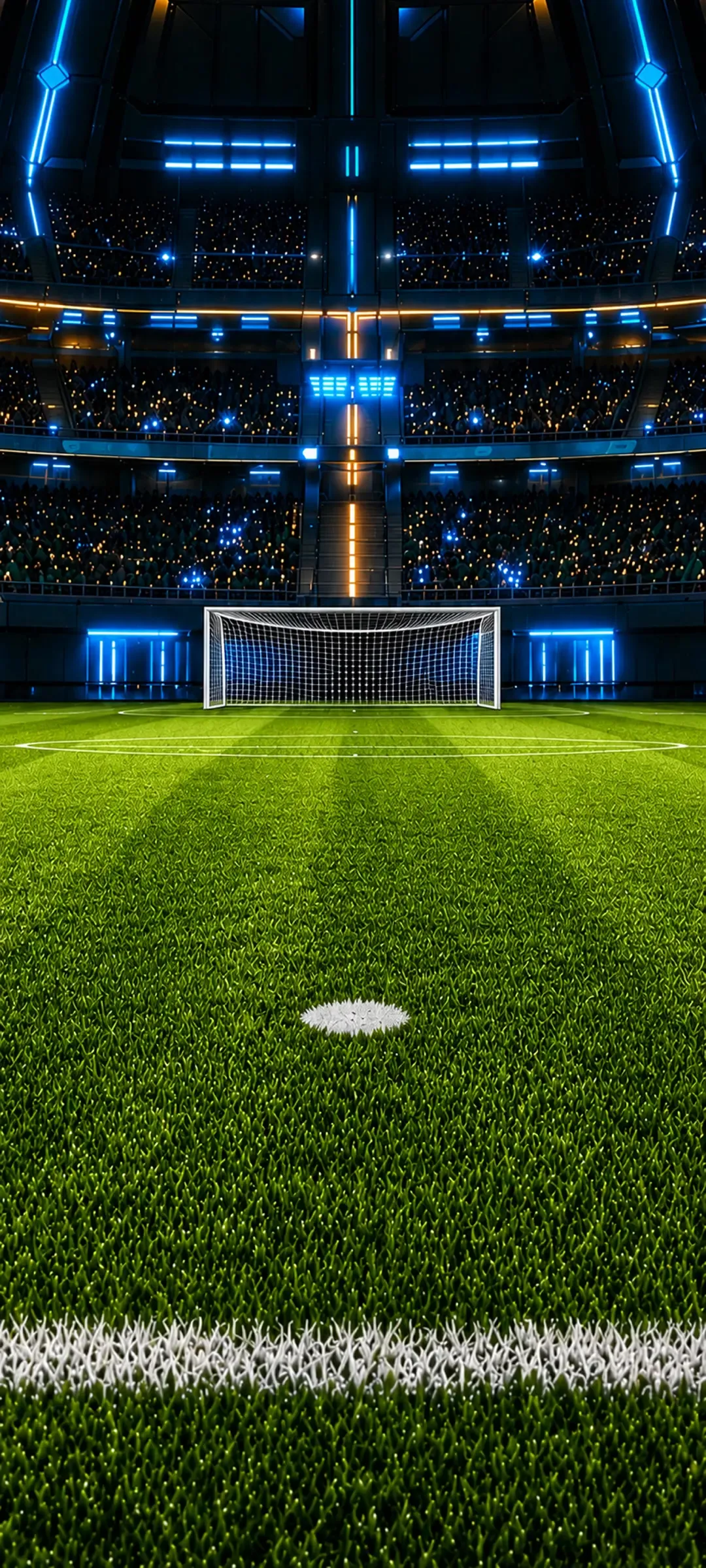 A futuristic neon football arena